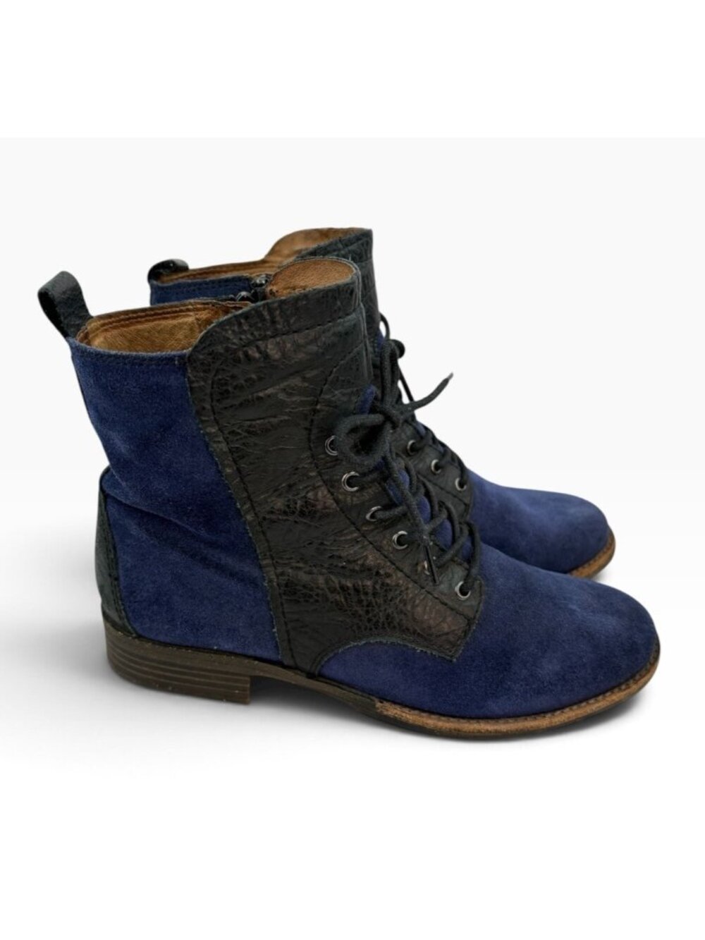 -Naya Agave Suede Leather Lace Up Boots Womens 6.5 Blue Black Fuax Croc Western